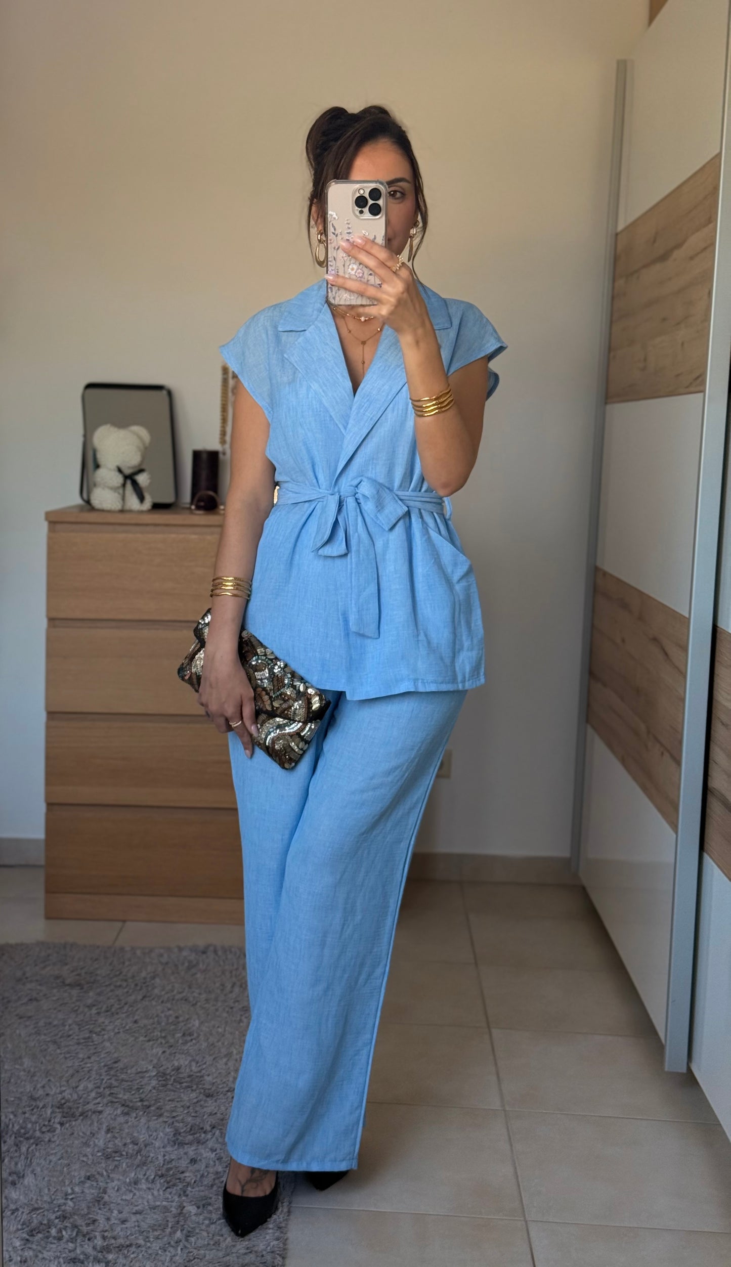 DIANA Ensemble pantalon et veste sans manches ceinturée