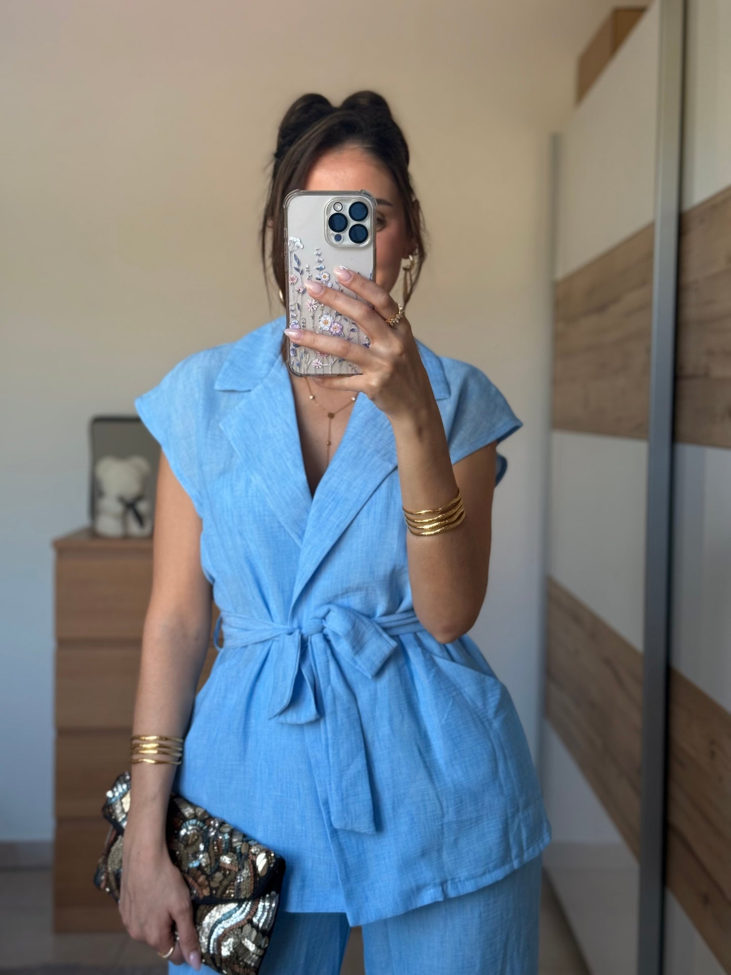 DIANA Ensemble pantalon et veste sans manches ceinturée