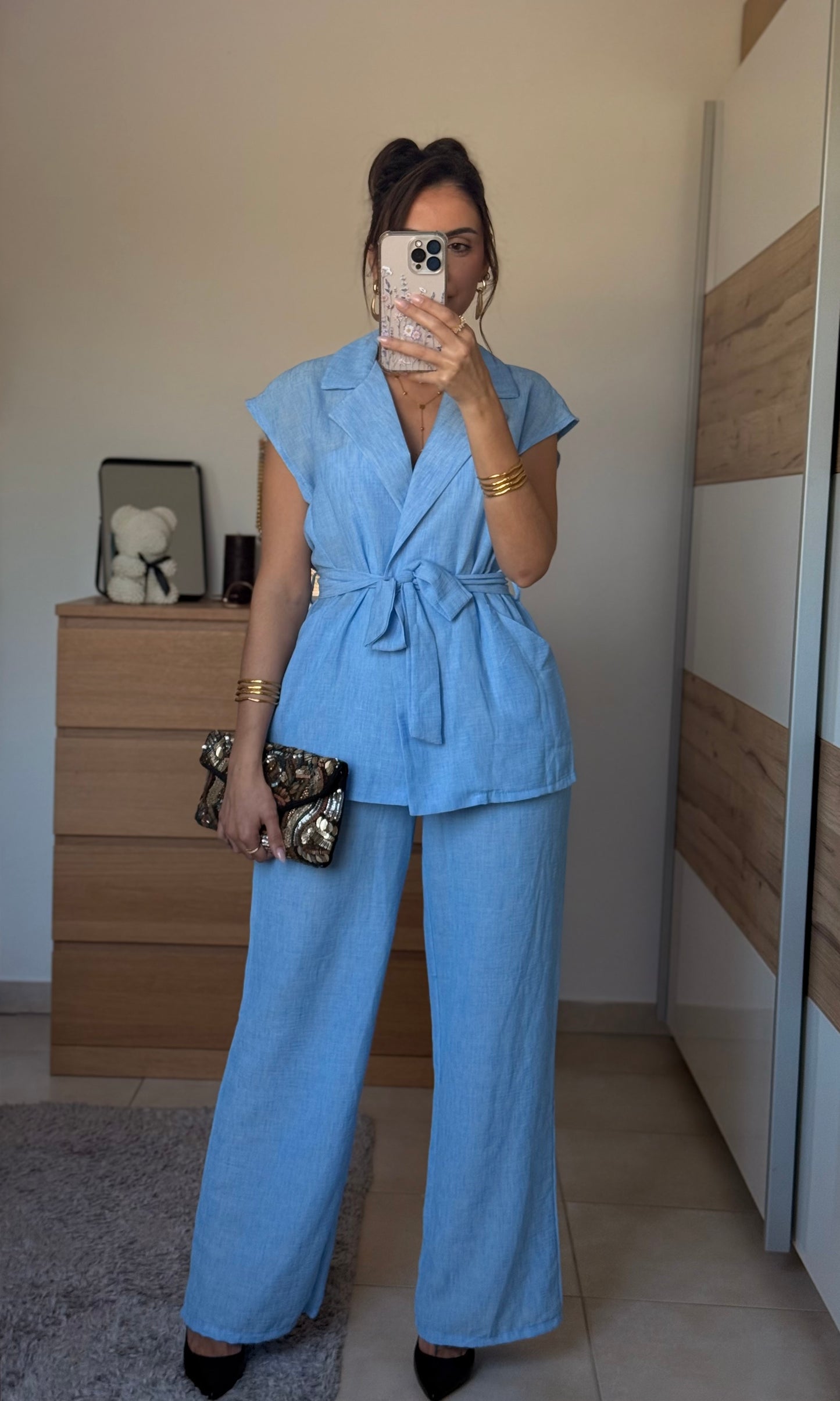 DIANA Ensemble pantalon et veste sans manches ceinturée