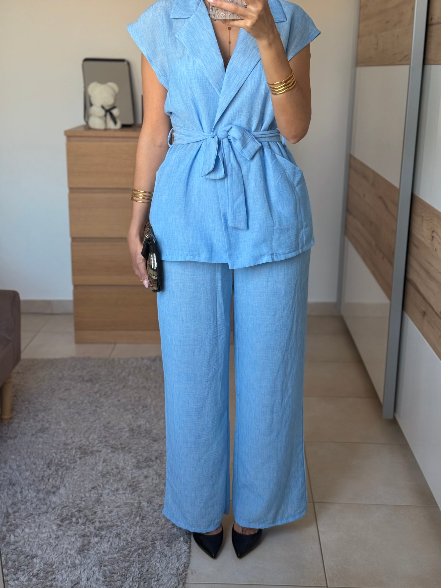 DIANA Ensemble pantalon et veste sans manches ceinturée