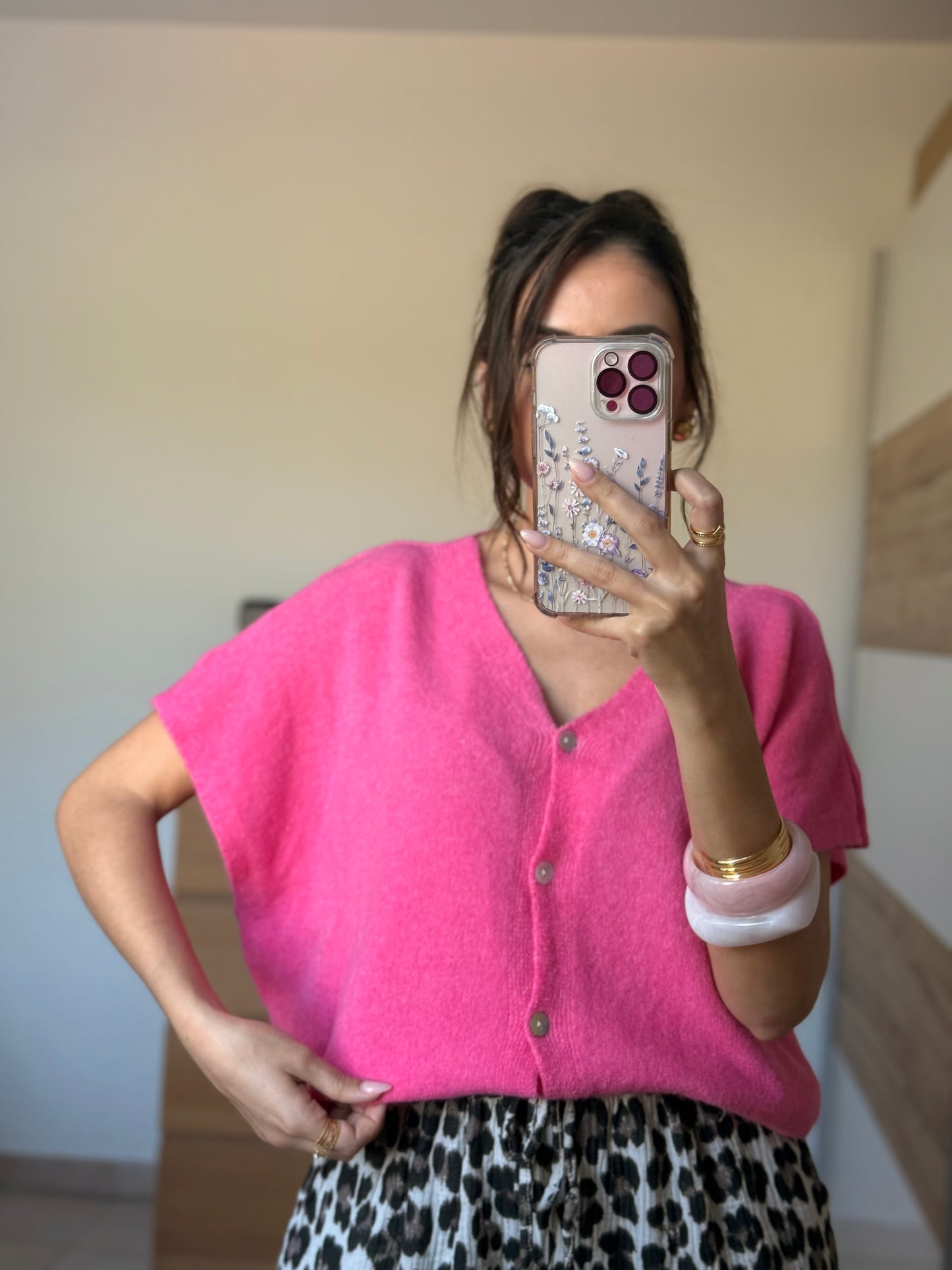 KATHLEEN gilet très doux fuchsia