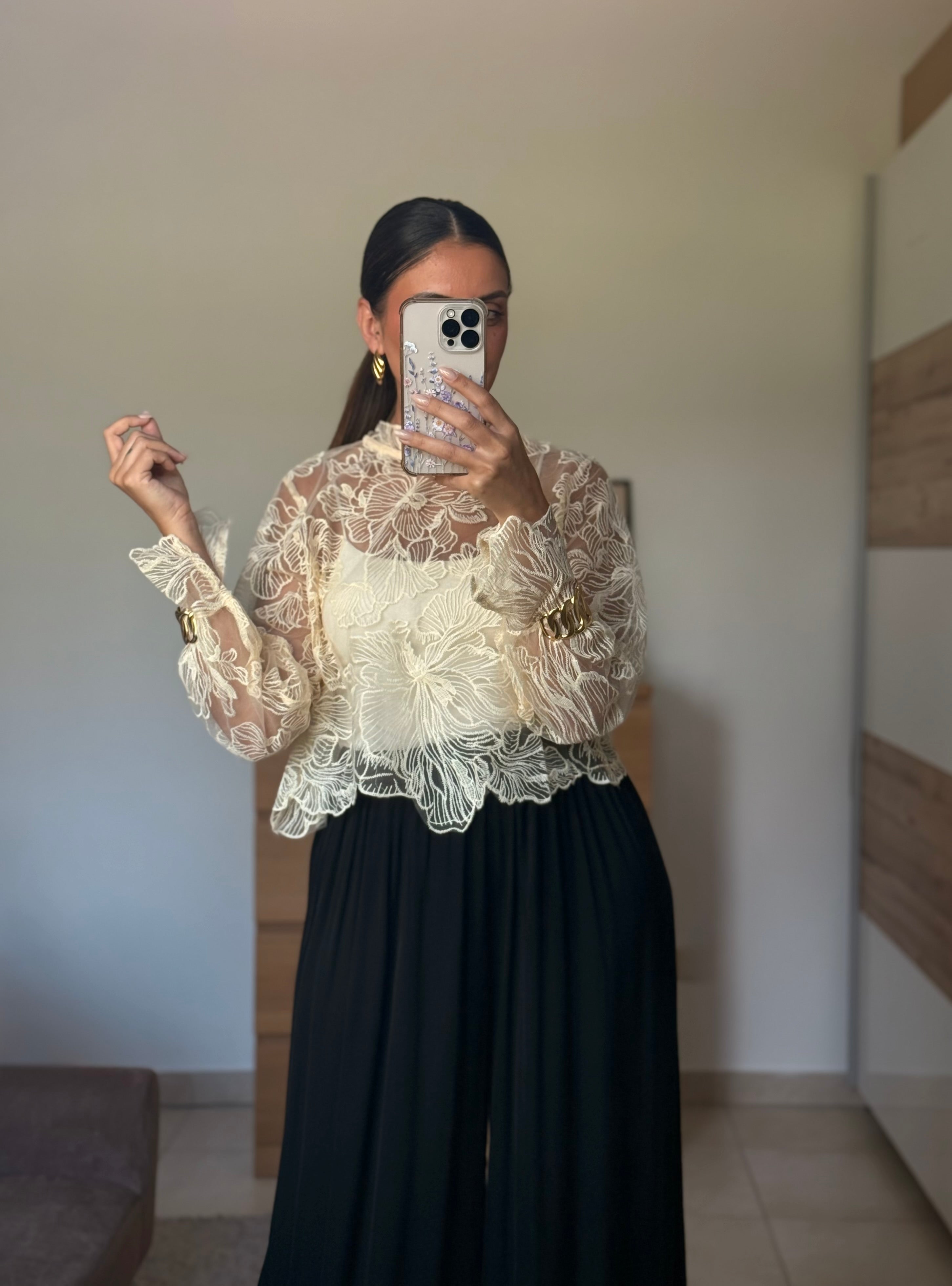 ROMAINE-blouse en dentelle à broderie florale