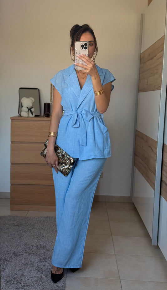 DIANA Ensemble pantalon et veste sans manches ceinturée