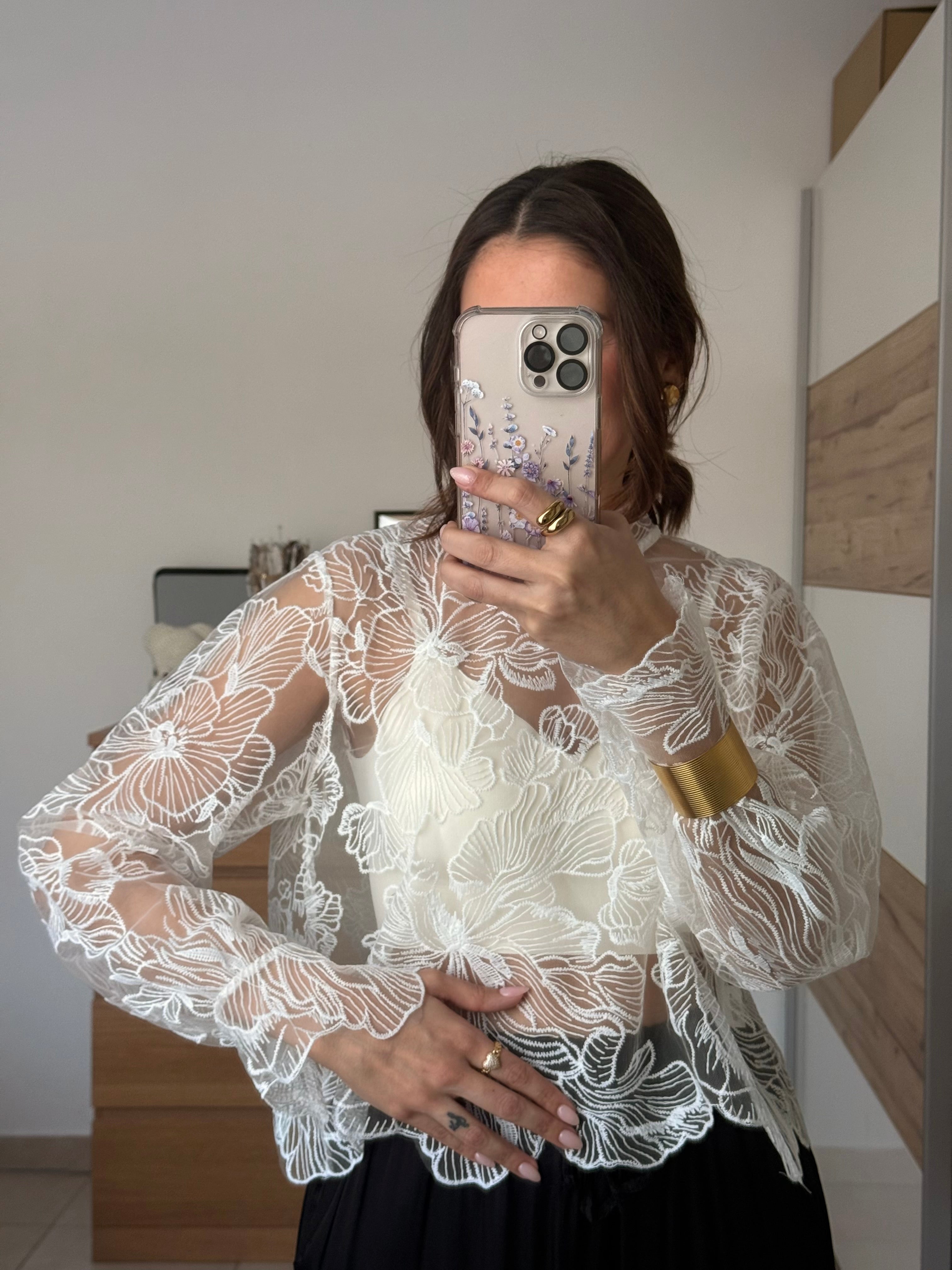 ROMAINE-blouse en dentelle à broderie florale