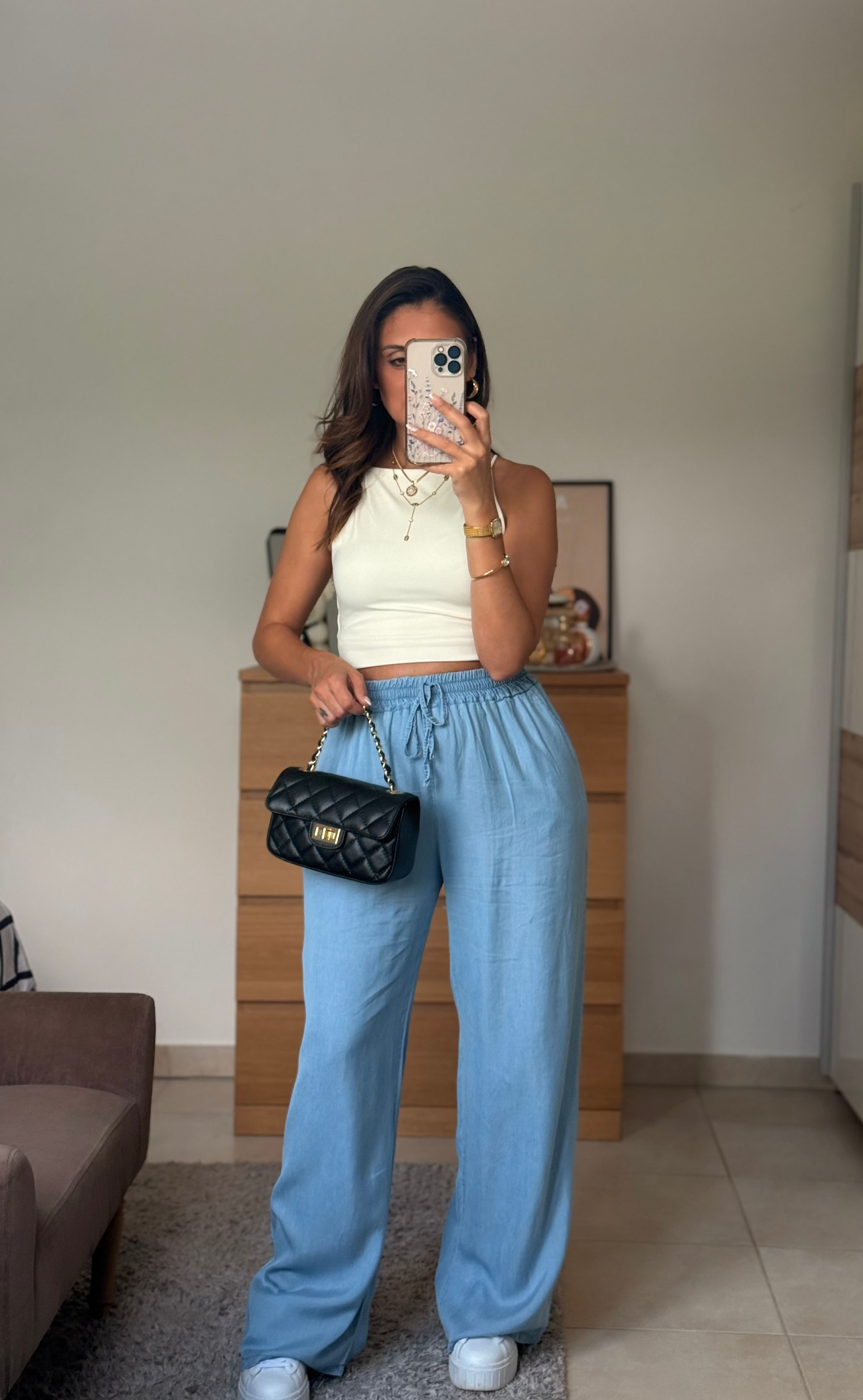 SOLAINE - Pantalon effet Jean délavé