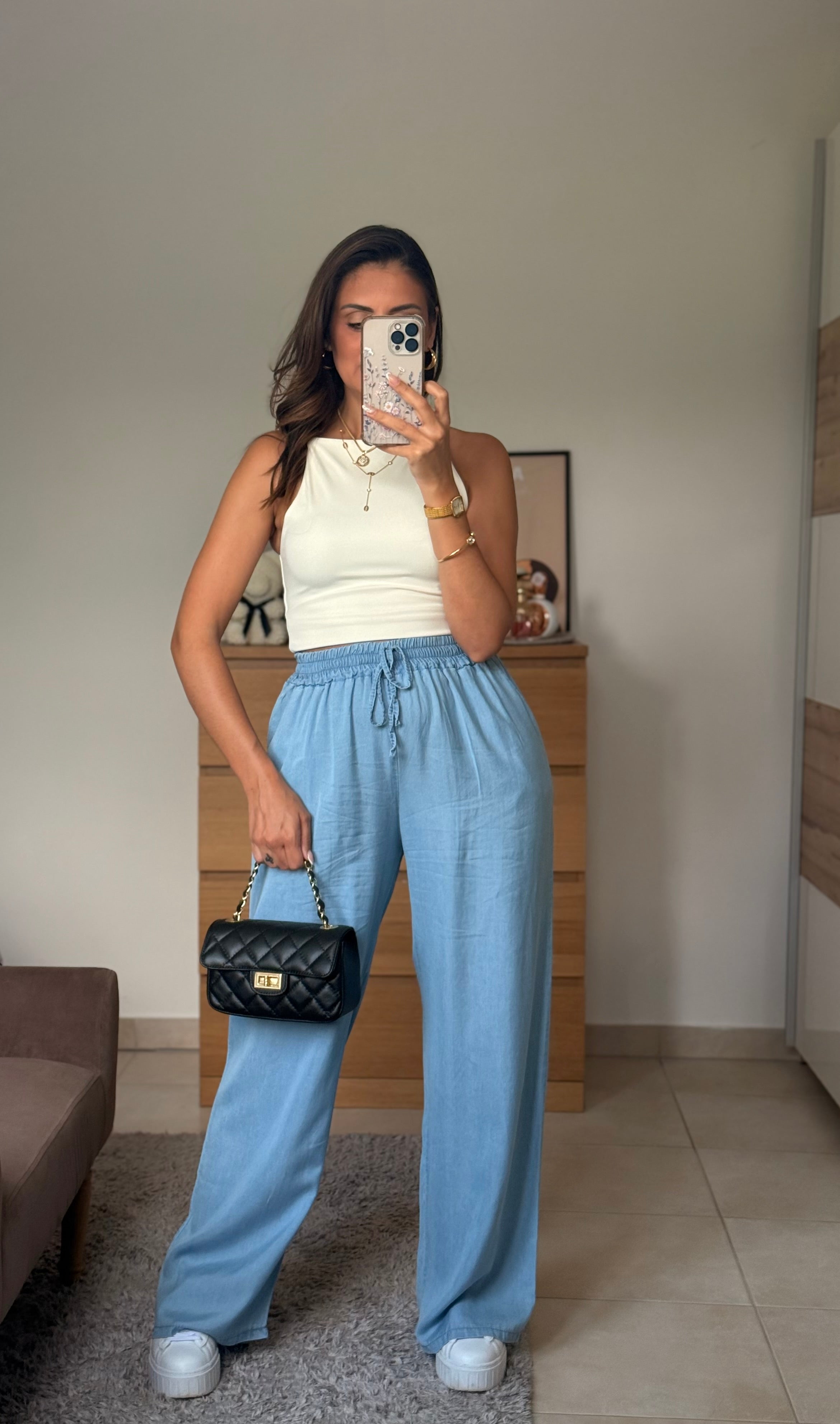 SOLAINE - Pantalon effet Jean délavé