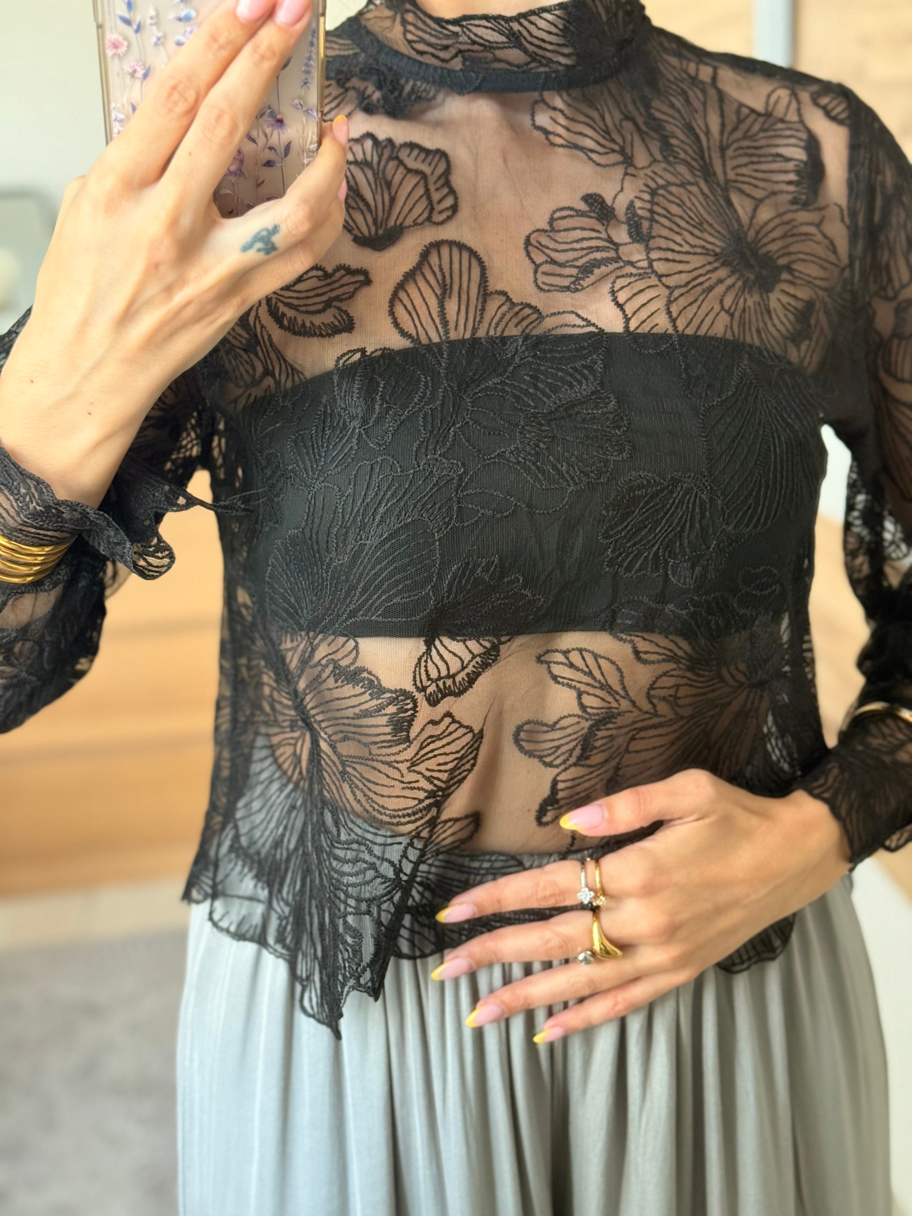 ROMAINE-blouse en dentelle à broderie florale