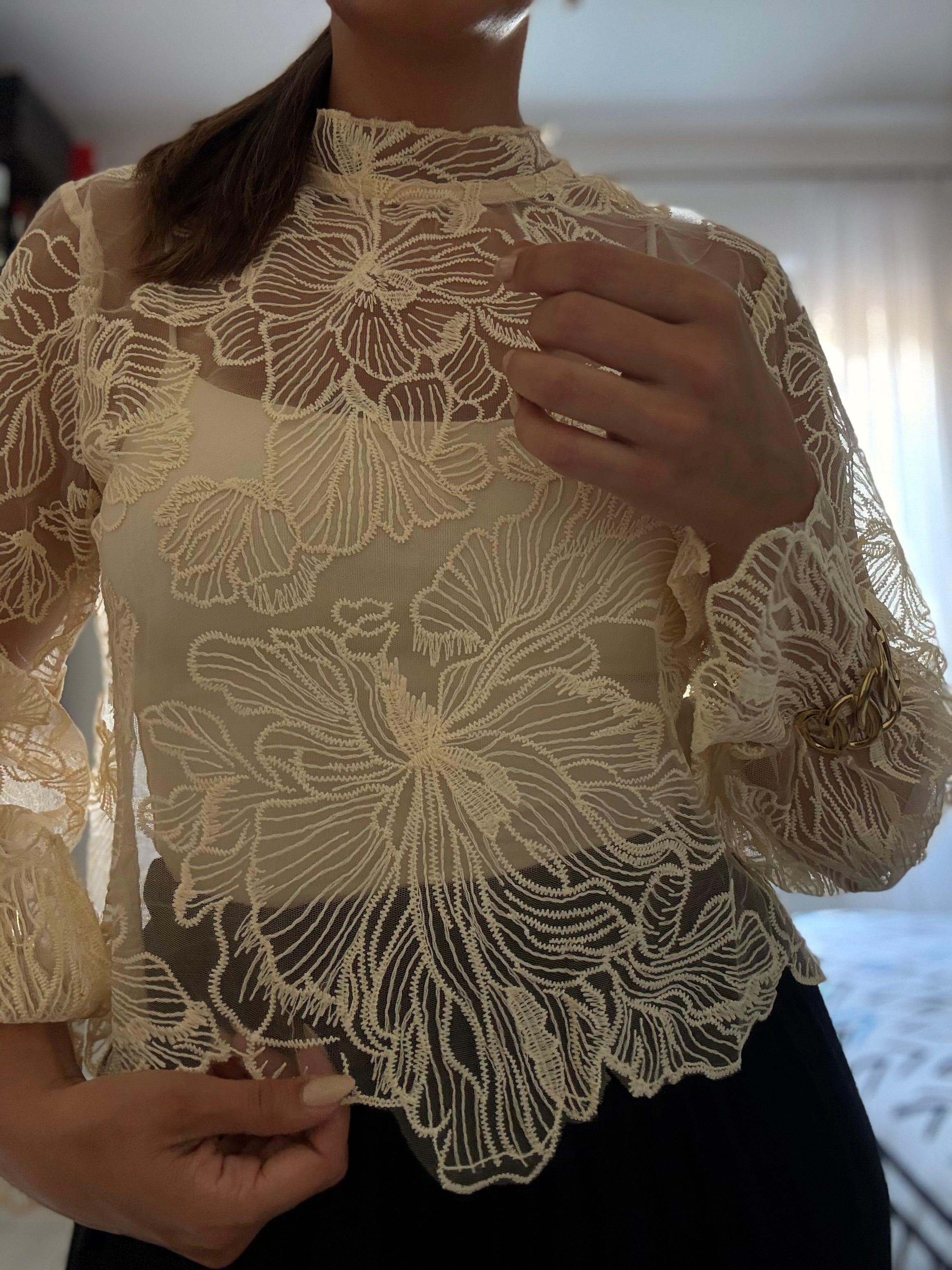 ROMAINE-blouse en dentelle à broderie florale