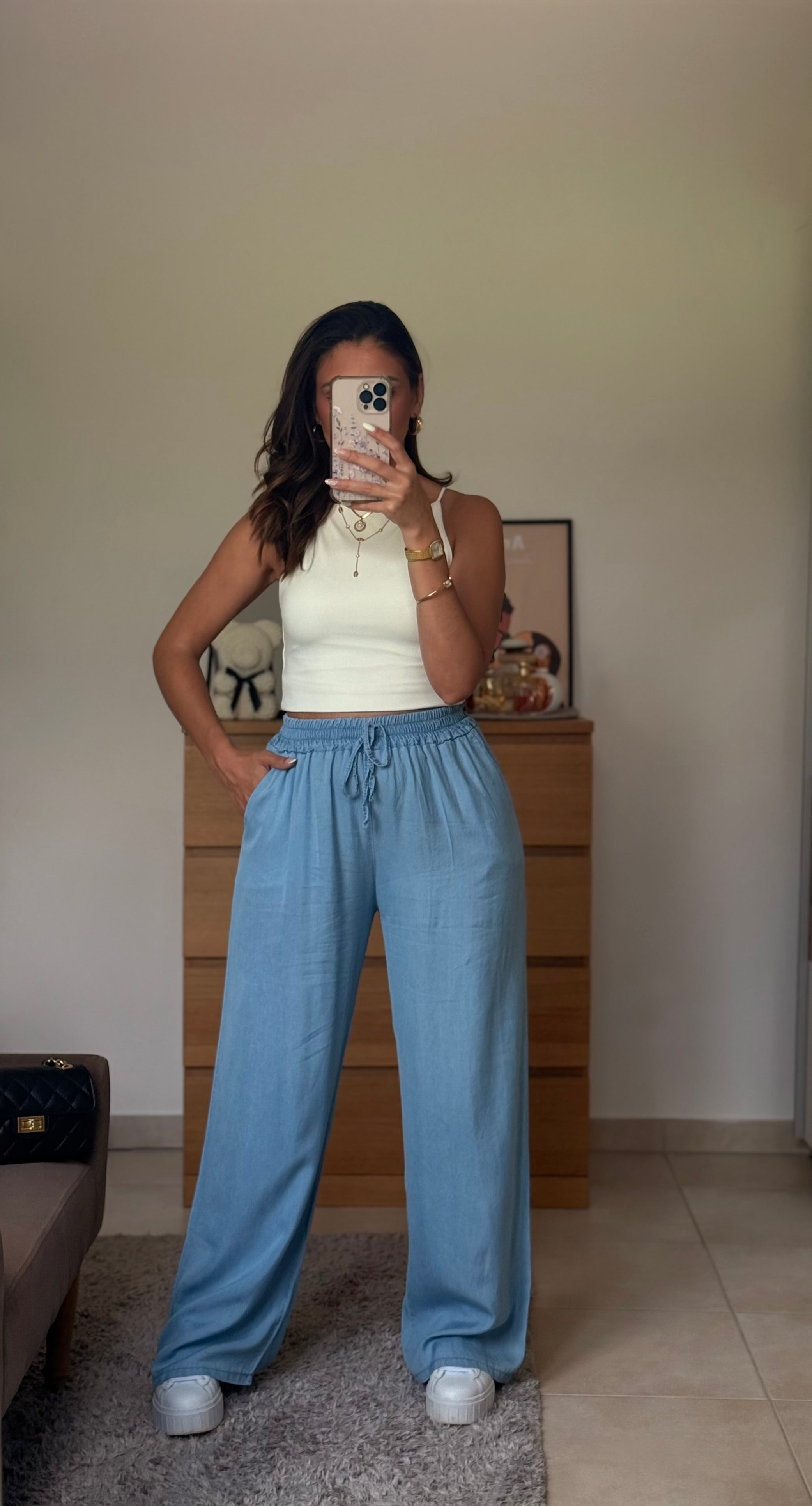 SOLAINE - Pantalon effet Jean délavé
