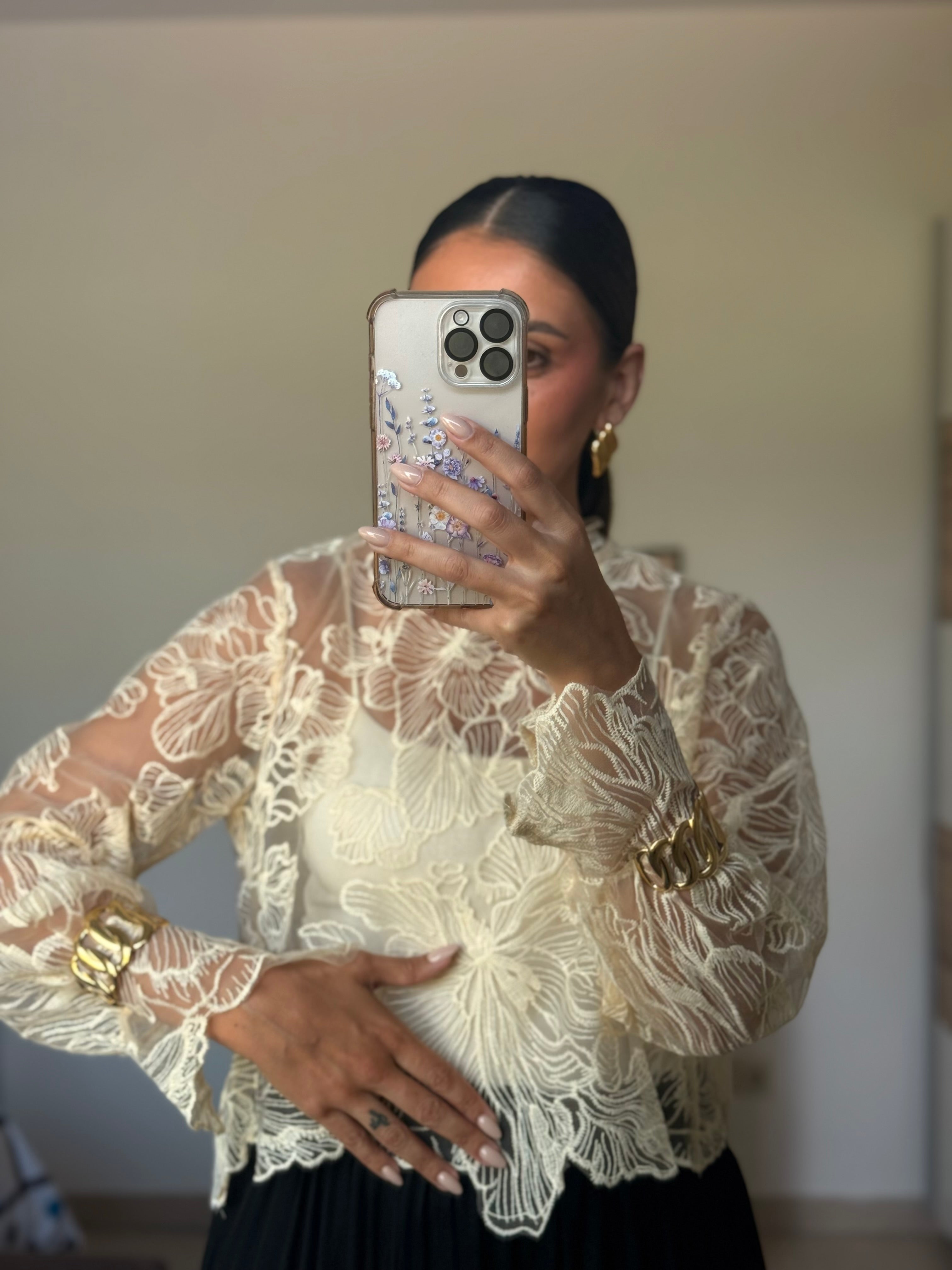 ROMAINE-blouse en dentelle à broderie florale