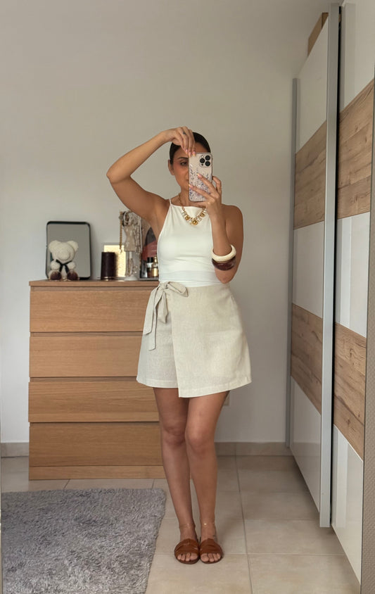 ANGELA-Jupe short en lin mélangé