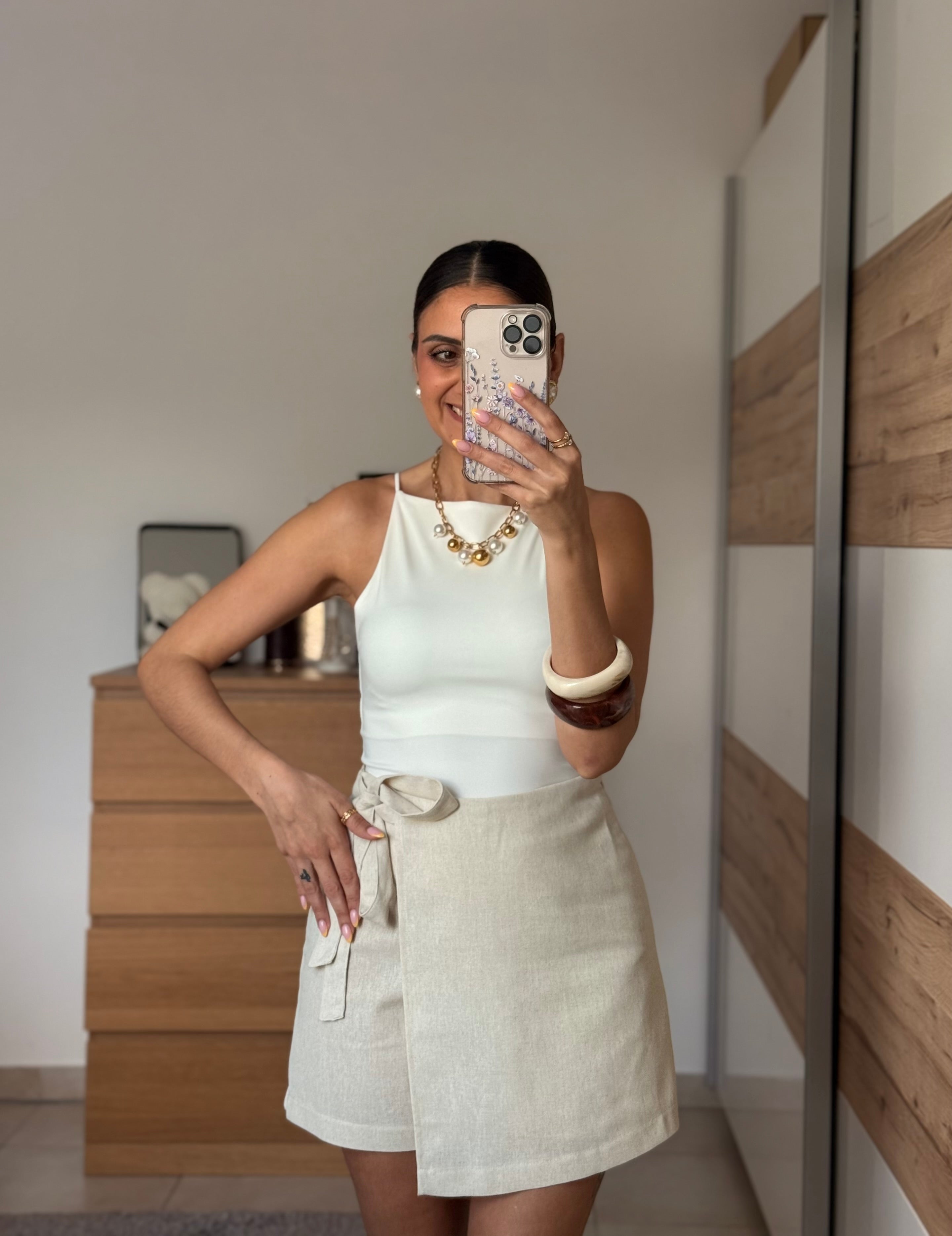 ANGELA-Jupe short en lin mélangé